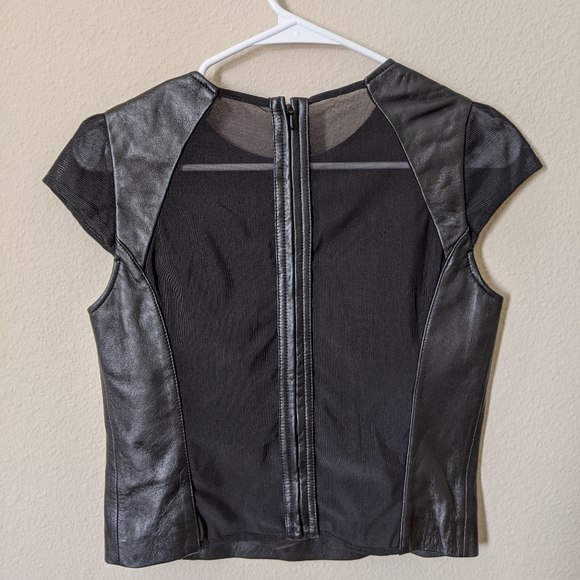 Aula Lamb Leather Top with Sheer Cap Sleeves - Picture 2 of 6